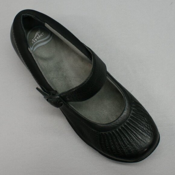 Dansko Ladies 41(10.5-11) Kitty Pleated Black Mary Jane Buckle Strap Shoes Clogs - Picture 7 of 12